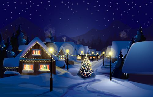 クリスマスの夜の風景 ベクター素材 Materialandex