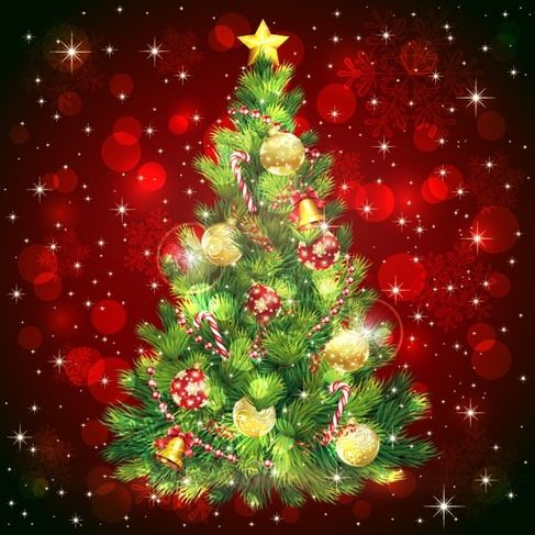 様々な飾りで彩られたクリスマスツリー ベクター素材 Materialandex