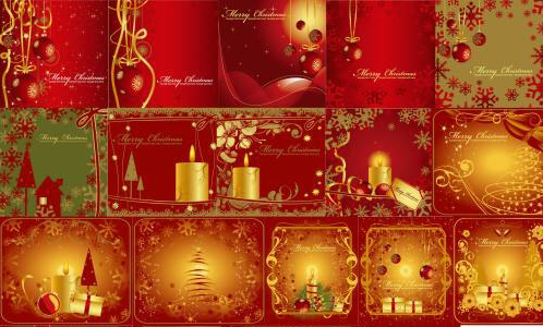 黄金色に輝くクリスマスカードデザイン ベクター素材 Materialandex