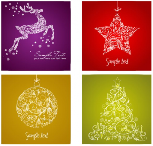 もうすぐクリスマス 美しい背景に４つのクリスマスカード ベクター素材 Materialandex